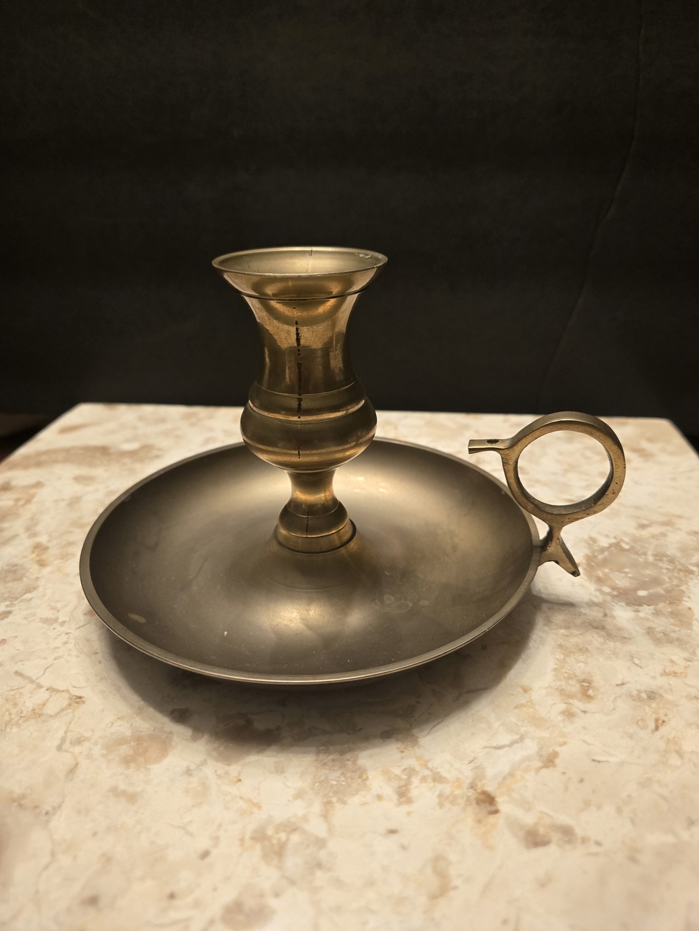 Vintage Solid Brass Chamberstick Candle Holder with Finger Loop Handle
